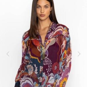 Johnny Was Jade Katerina Braided Vibrant Silk Blouse